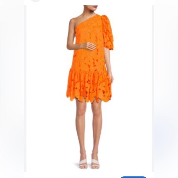 Zac Posen Dresses & Skirts - Zac Posen Dress Mini Floral Embroidered One-Shoulder Apricot Dress Size 4